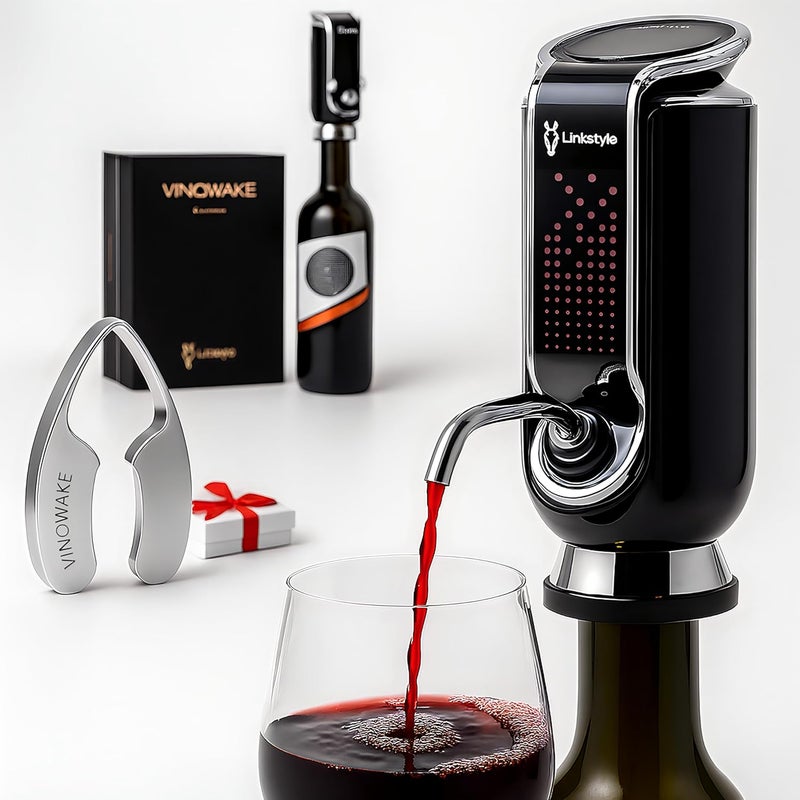 Linkstyle VINOWAKE Triovino Electric Wine Aerator, Dispenser and Preserver By LINKSTYLE — 3-in-1 Instant Aeration For Improved Taste, Measured Pouring & Wine Preservation up to 20-days - Image 1